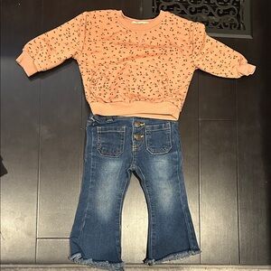 Jessica Simpson Peach Sweatshirt and Denim Jeans Set Size 12 Months